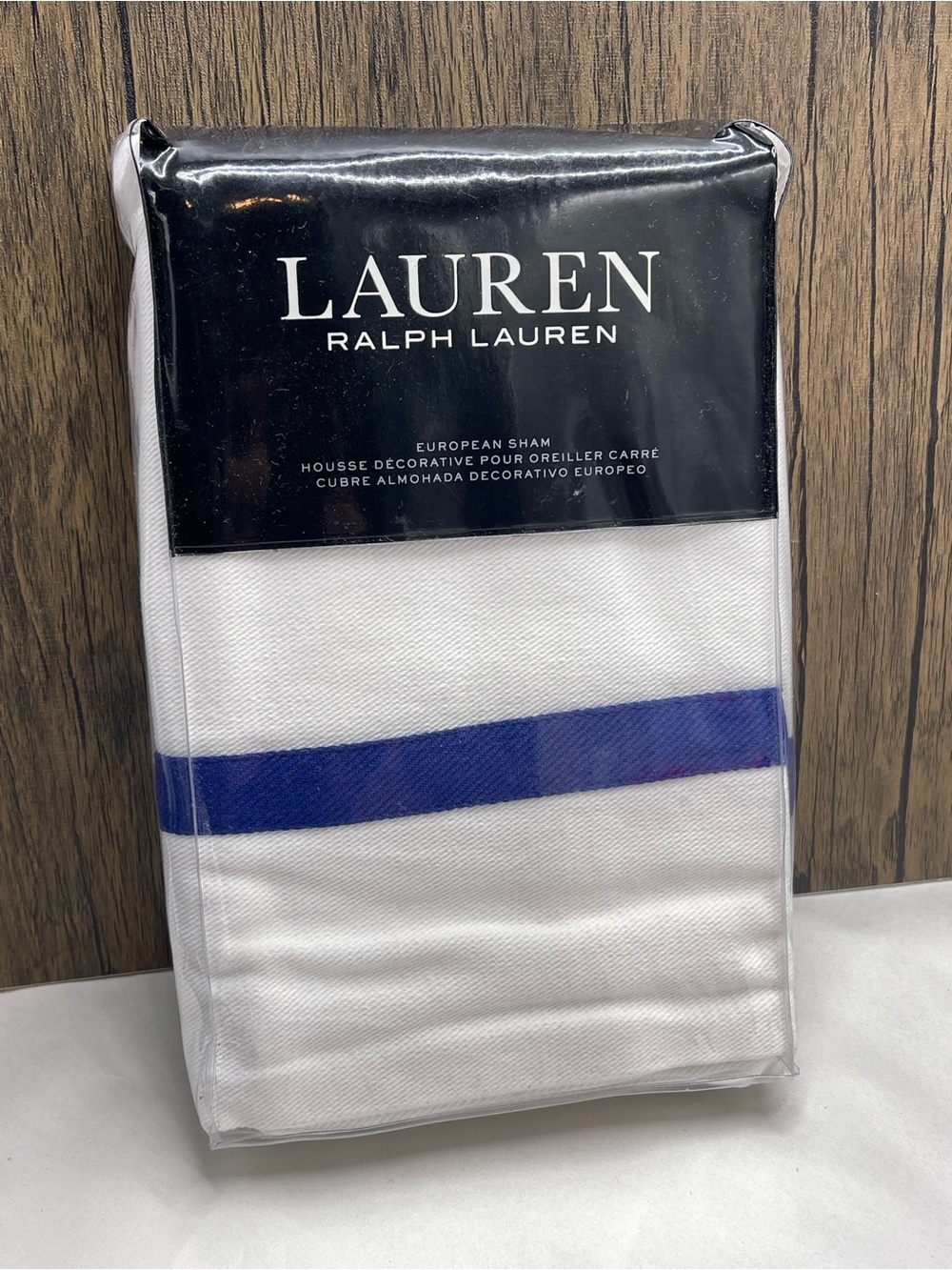 Lauren Ralph Lauren Jensen Cotton Twill Bordered One Euro Sham 26x26” White/Blue